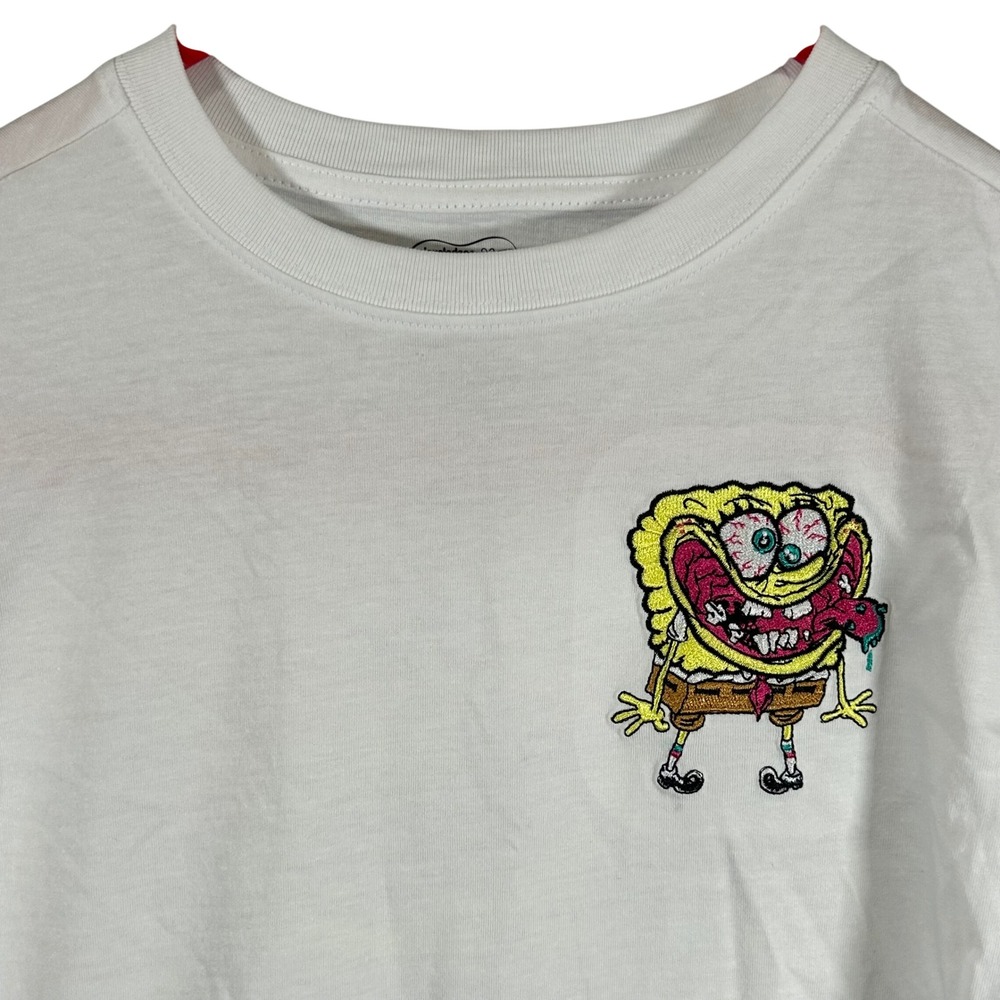 SpongeBob SquarePants Kids White Graphic Tee‎ Zombie Embroidered Shirt 6/7 NEW
